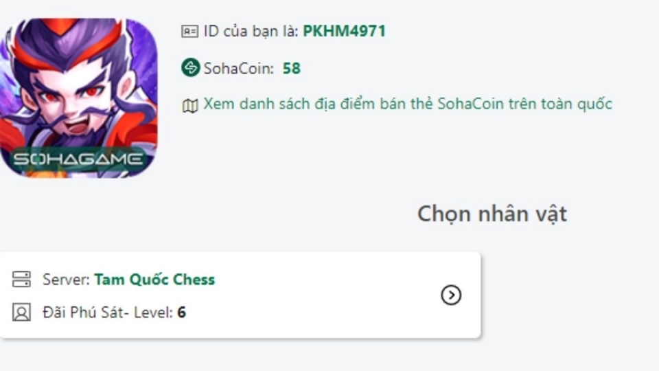 Chọn server, nhân vật