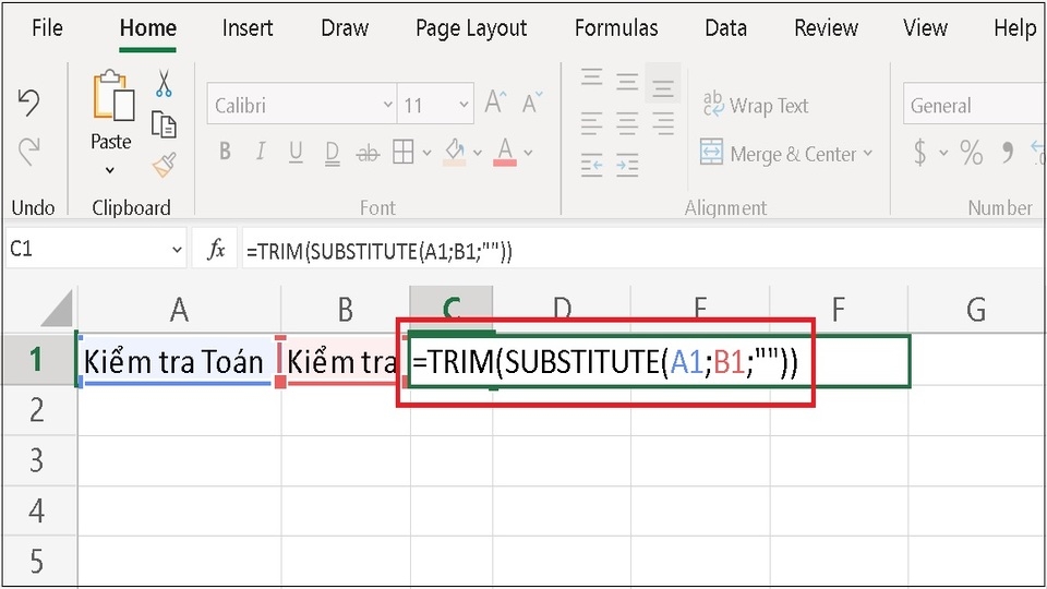 Kết hợp hai hàm TRIM và hàm SUBSTITUTE