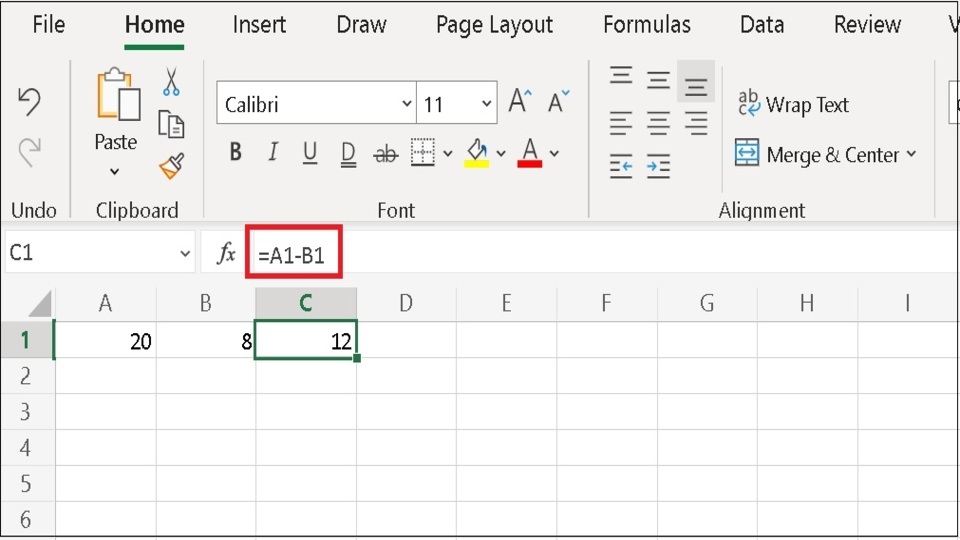 Sử dụng dấu trừ (-) để thực hiện phép tính trừ trong Excel