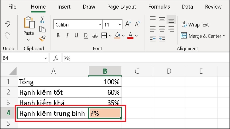 Yêu cầu tính tỷ lệ % của học sinh có hạnh kiểm trung bình