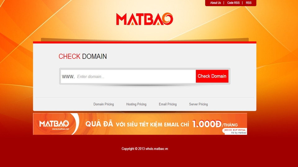 Matbao.net là website giúp kiểm tra tên miền uy tín