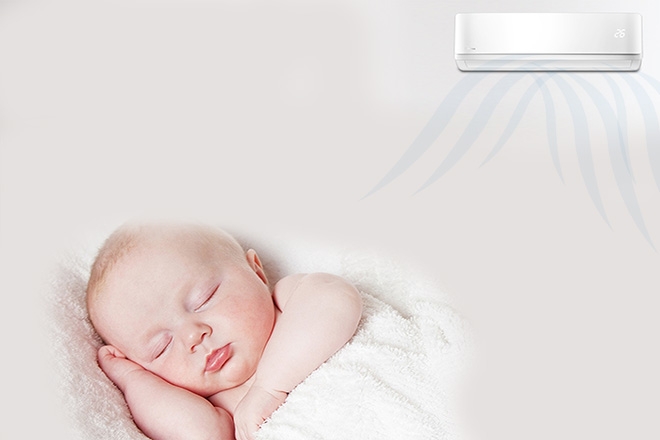 nhiệt độ máy lạnh cho trẻ sơ sinh, quạt gió không thổi trực tiếp vào người trẻ