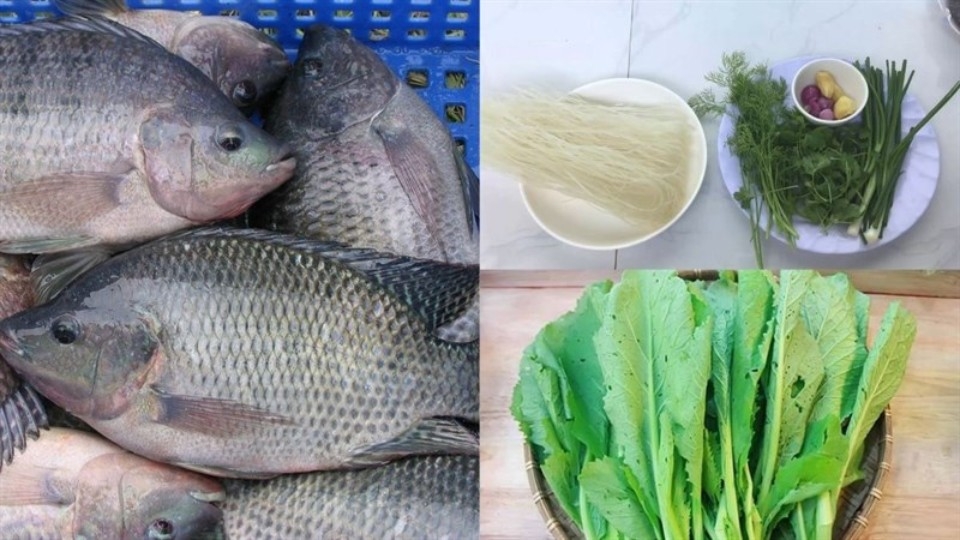 Nguyên liệu làm bánh đa cá rô.