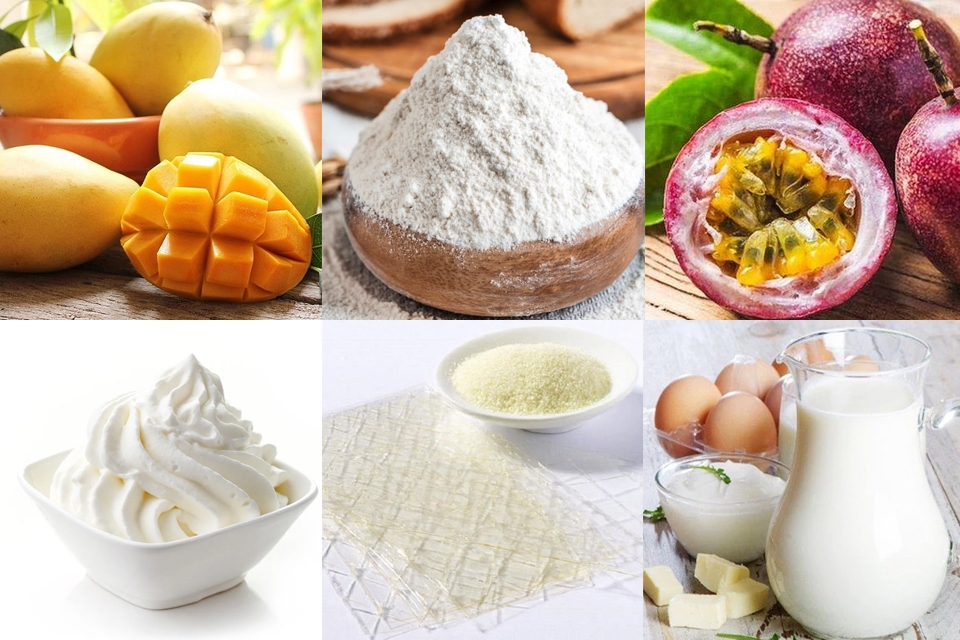 Nguyên liệu làm bánh mousse xoài.