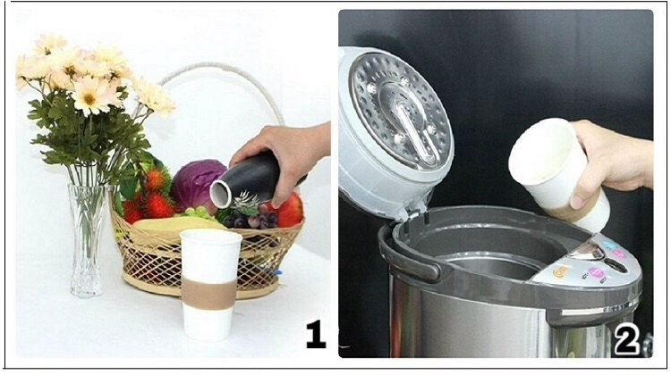 Cho hỗn hợp giấm với chanh vào bình đun sôi