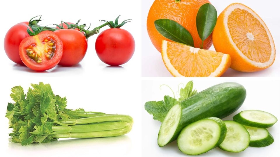 Nguyên liệu làm nước ép cà chua, cam, cần tây