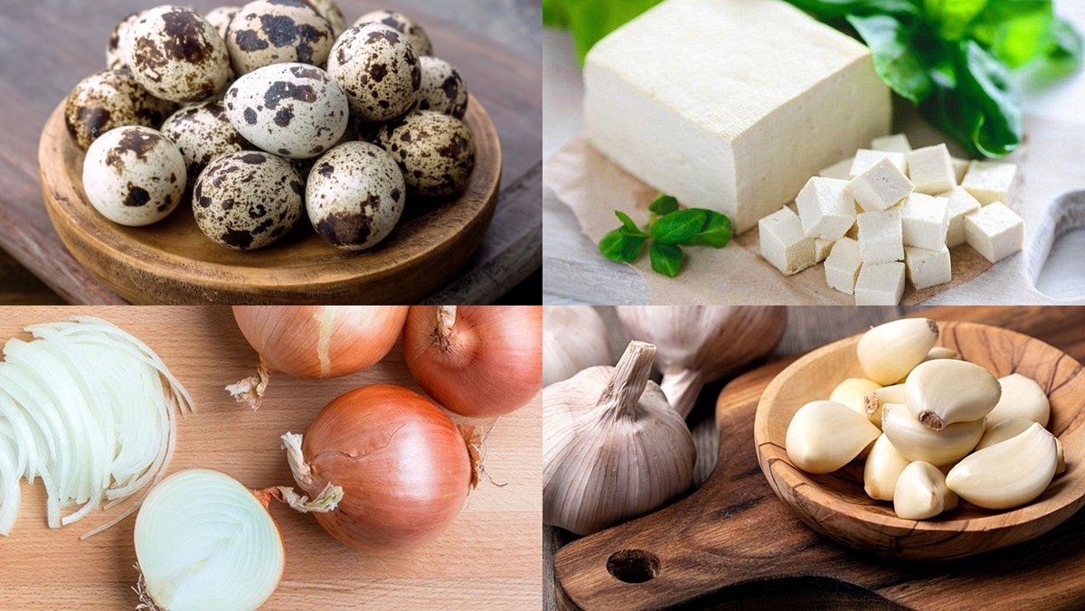 Chuẩn bị các nguyên liệu làm trứng cút sốt me đậu hũ