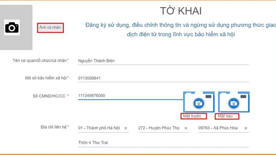 Khai báo thông tin cá nhân