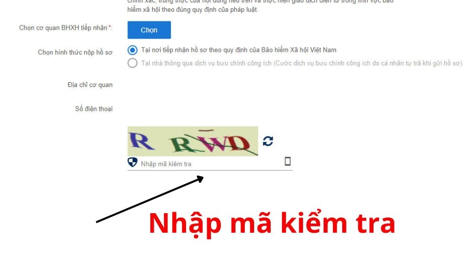 Nhập mã kiểm tra và ghi nhận