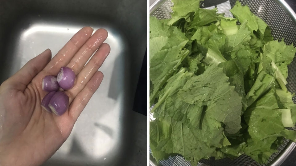 Sơ chế hành tím và rau cải