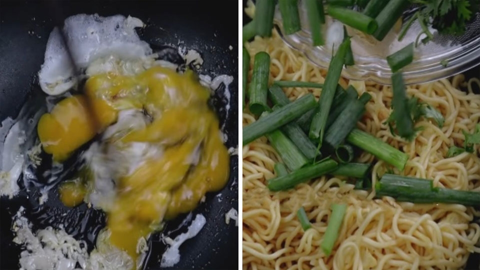 Thực hiện xào mì trứng