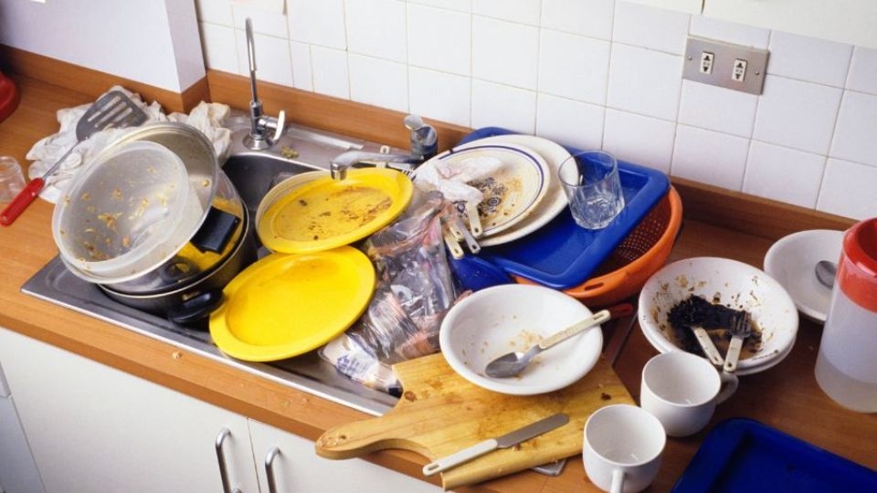 Cho tất cả chất thải rắn vào chậu