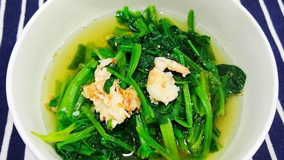 Canh cải bó xôi nấu tôm