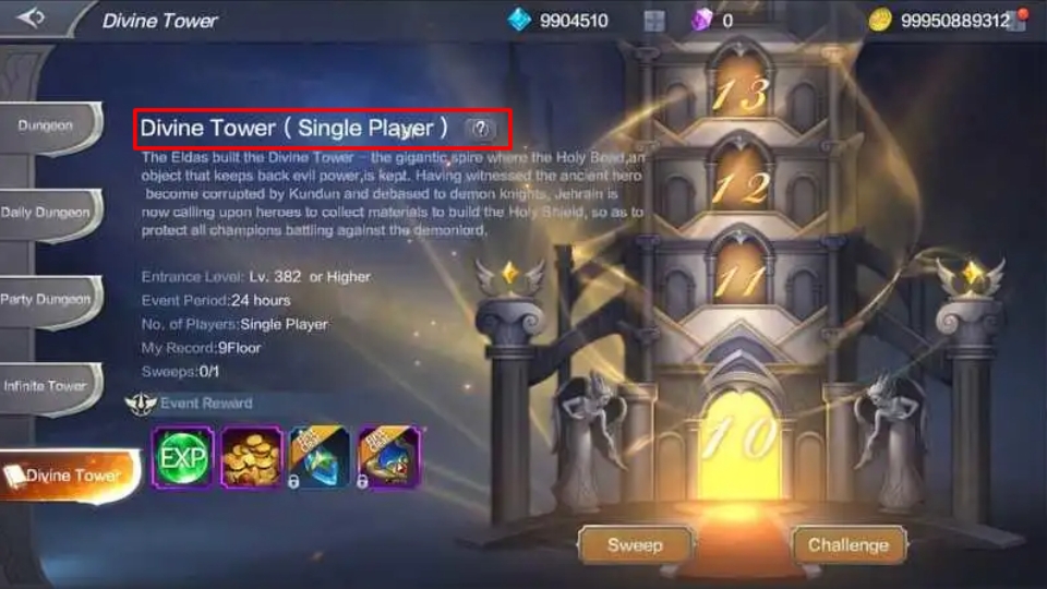 Divine Tower là chế độ dành riêng cho người chơi "solo"