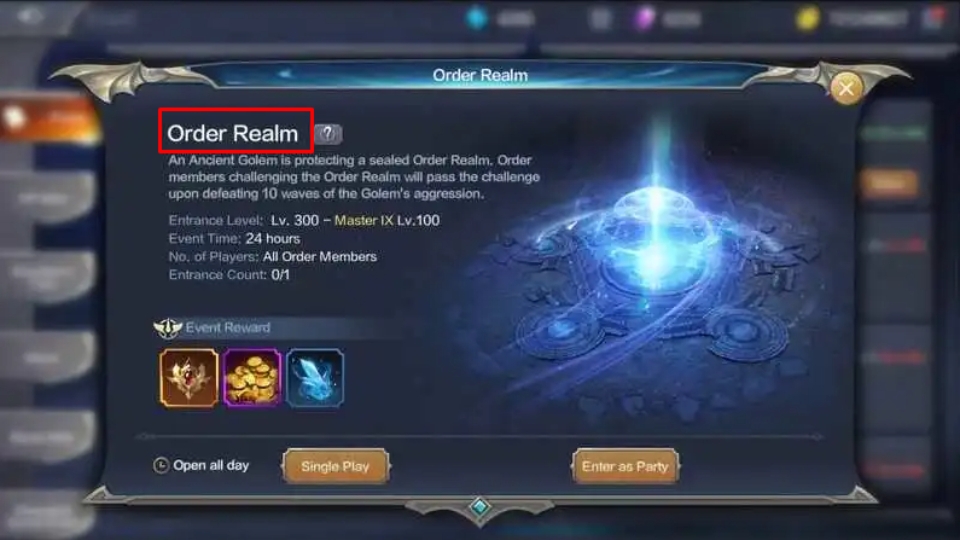 Order Realm sẽ được mở khóa khi bạn đạt cấp 30