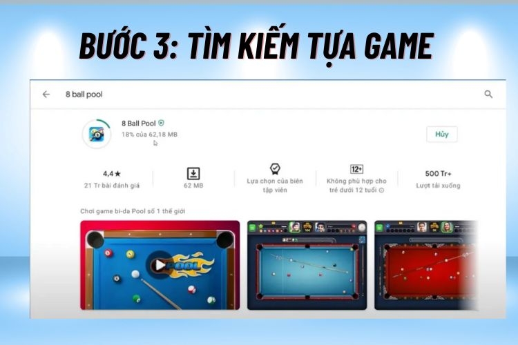 Nhập tên game "8 Ball Pool" vào thanh tìm kiếm