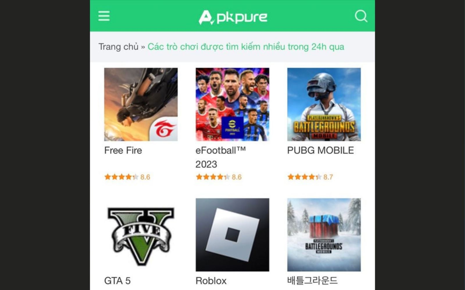 Tải ứng dụng trên trang Apkpure