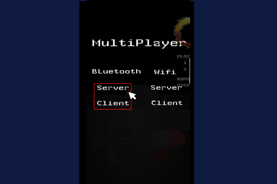 Điện thoại A nhấn vào mục&nbsp;Server và điện thoại B nhấn vào Client