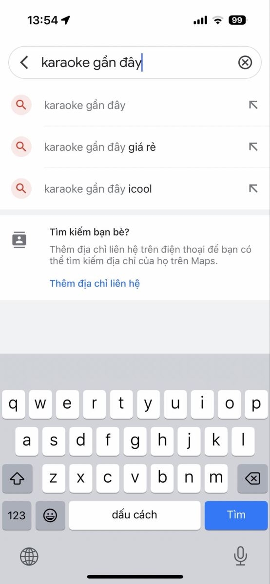 Nhập từ khóa "Karaoke gần đây" vào khung tìm kiếm