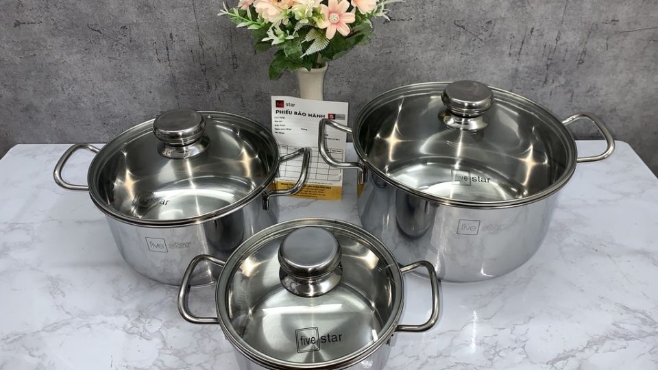 Bộ 3 nồi inox 3 đáy nắp kính Fivestar FSB3IN004