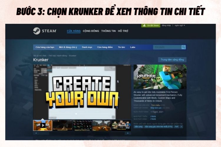 Bước 3: Khi kết quả tìm kiếm xuất hiện và bạn thấy "Krunker"