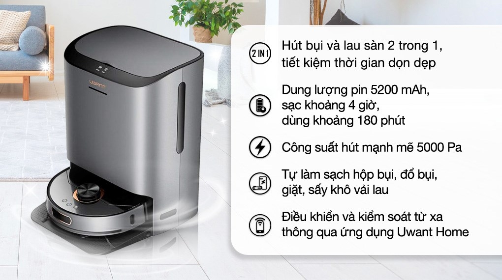 Robot hút bụi tự giặt giẻ lau thông minh - hình 5