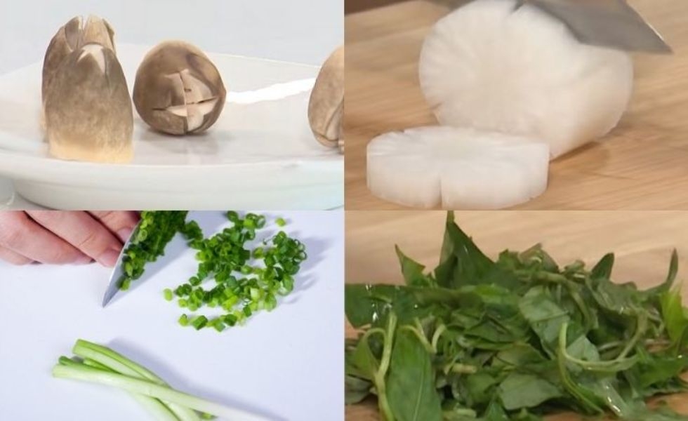 sơ chế nấm, củ cải