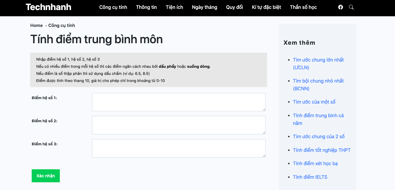 Web tính điểm trung bình môn 4