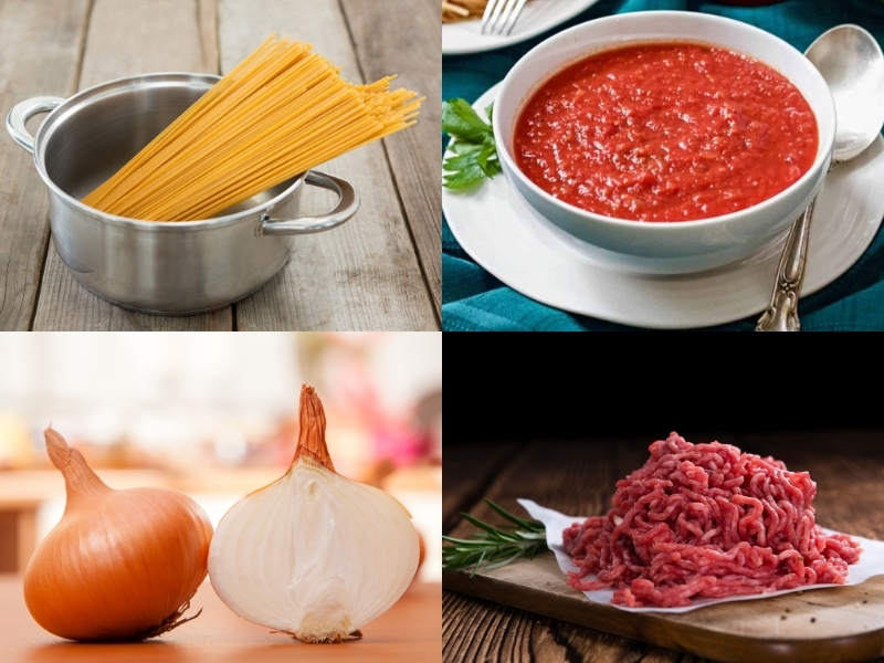 Nguyên liệu làm mì spaghetti sốt bò bằm (sốt mì ý có sẵn)