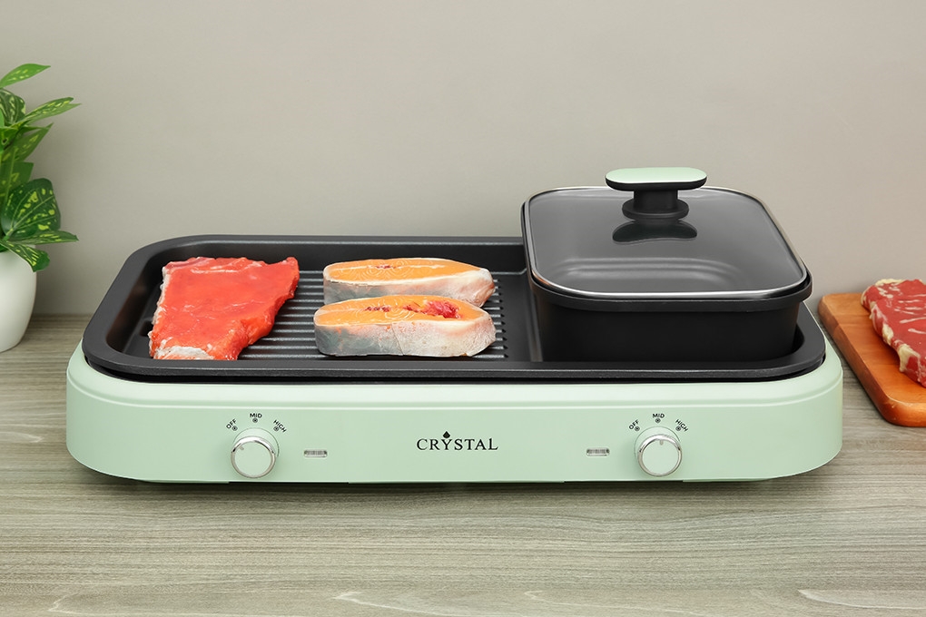 Bếp lẩu nướng Crystal HY-6320 có gam màu xanh trẻ trung