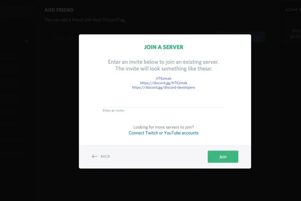 Cách tham gia vào một server Discord khác