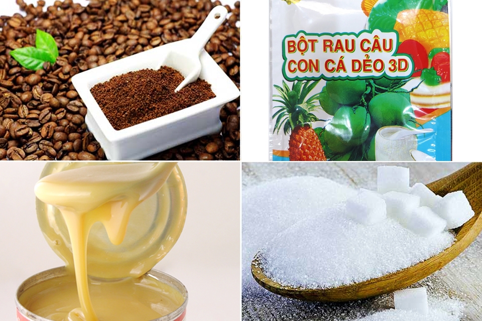 Nguyên liệu làm thạch cà phê cơ bản.
