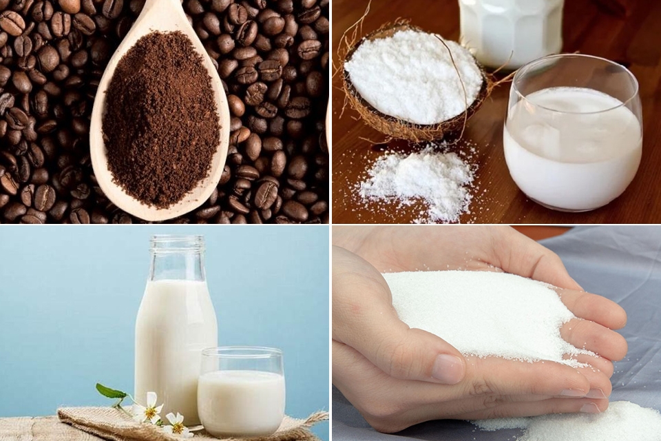 Nguyên liệu làm thạch cà phê sữa dừa.