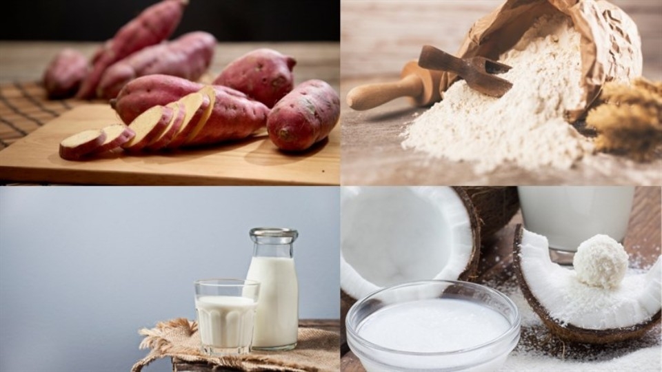 Nguyên liệu làm bánh khoai lang chiên sợi.