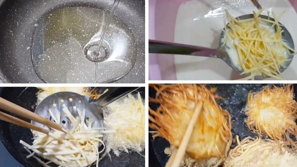Chiên bánh khoai lang.