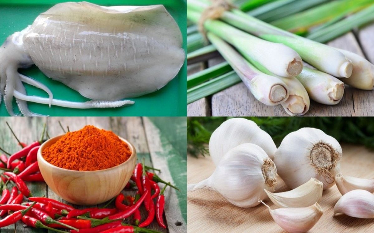 Nguyên liệu làm mực xào sả ớt