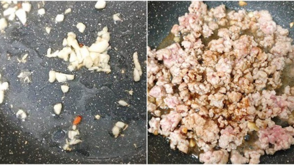 Bước 4: Xào thịt băm lên