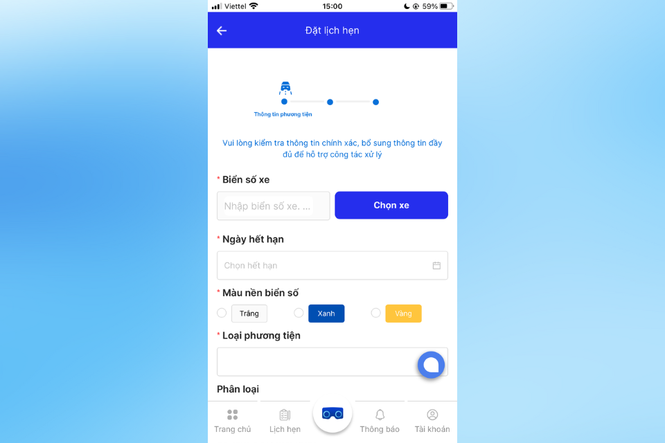 Nhập đầy đủ các thông tin bắt buộc