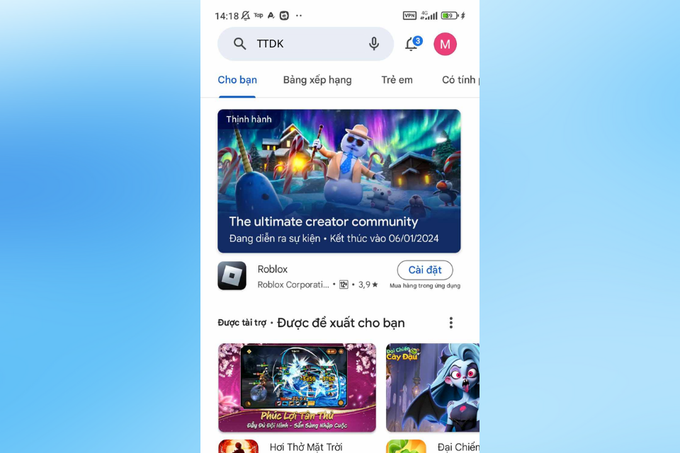 Nhập "TTDK" vào ô tìm kiếm và chọn ứng dụng TTDK