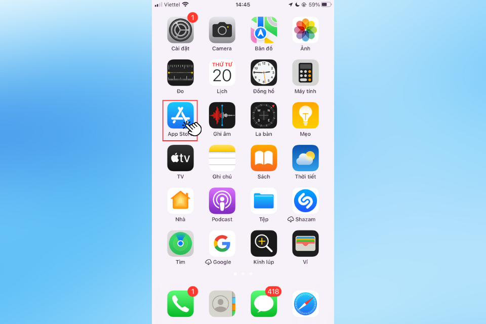 Mở ứng dụng App Store