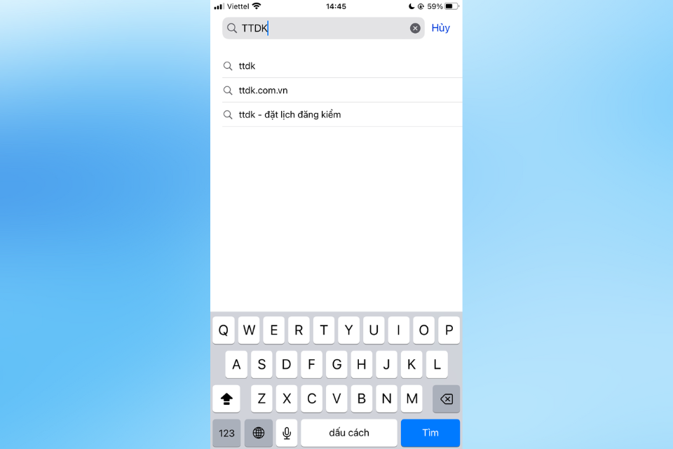 Nhập&nbsp; "TTDK" vào thanh tìm kiếm