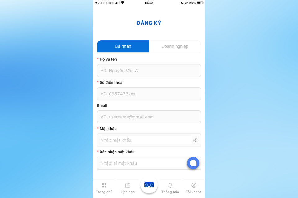Nhập đầy đủ thông tin