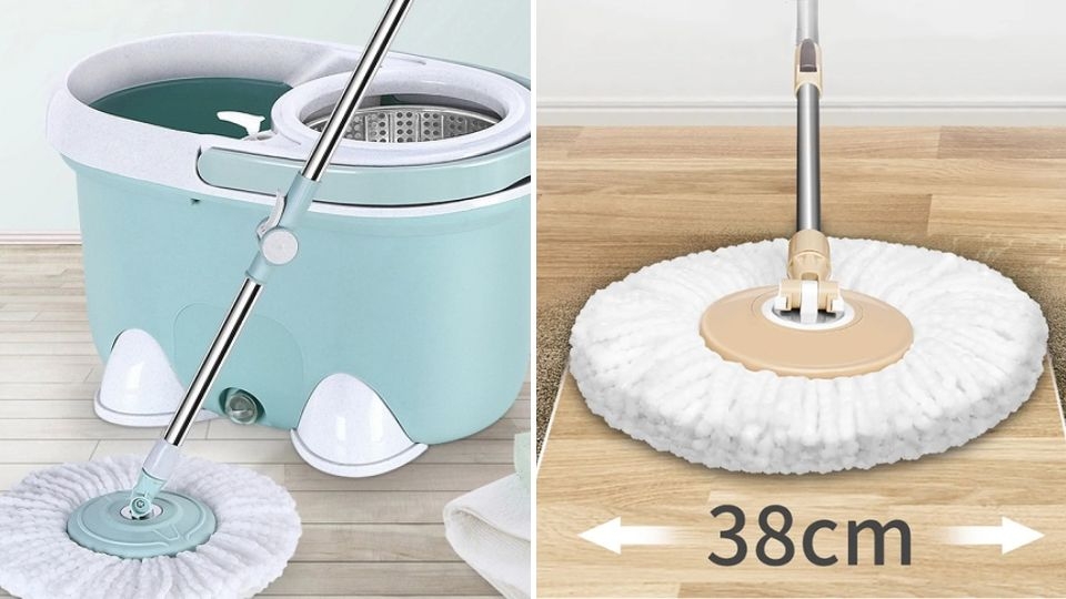 Bộ cây lau nhà 360 độ có gắn bánh xe rất dễ di chuyển trong nhà