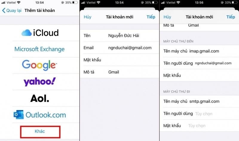 Tạo email thủ công trên iPhone