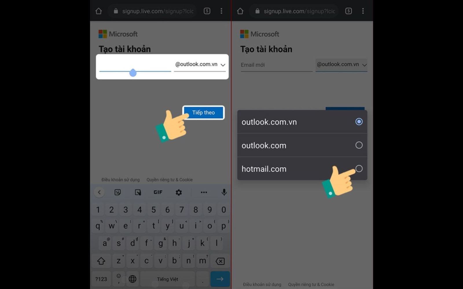 Chọn cụm đuôi cho email