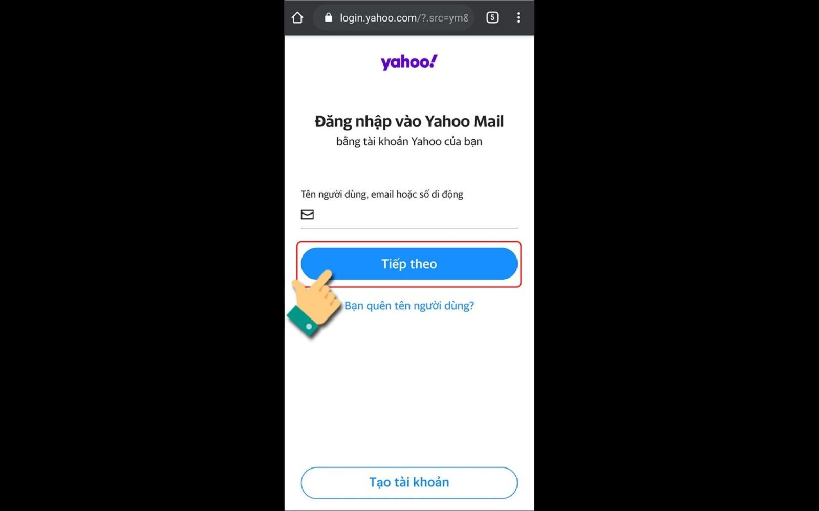 Truy cập vào trang chủ của Yahoo