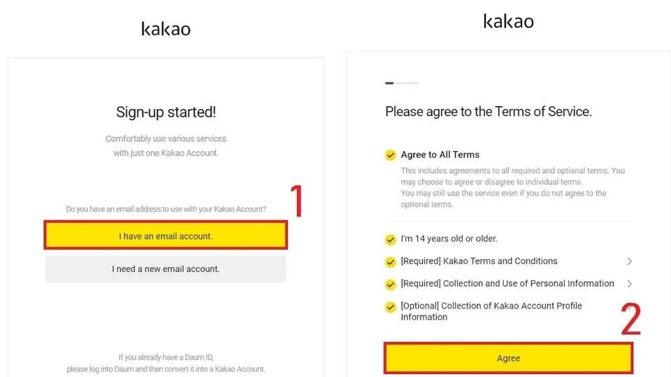 chọn tạo tài khoản Kakaotalk