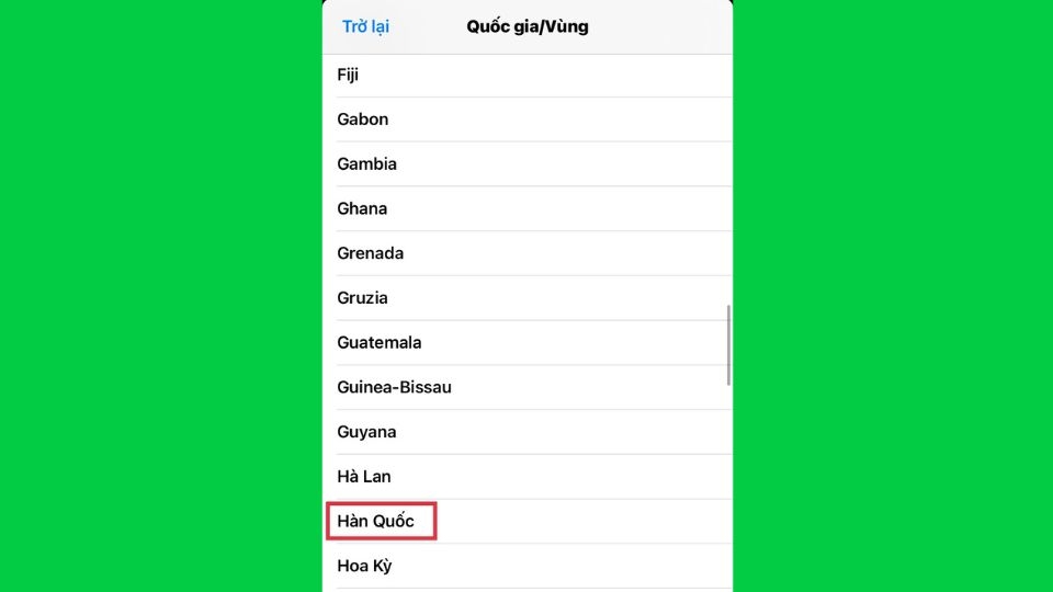 Chọn “Hàn Quốc”