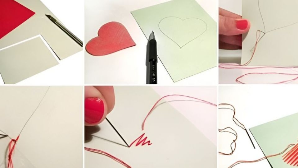 Sáng tạo thiệp với chỉ thêu quần áo nhiều màu sắc