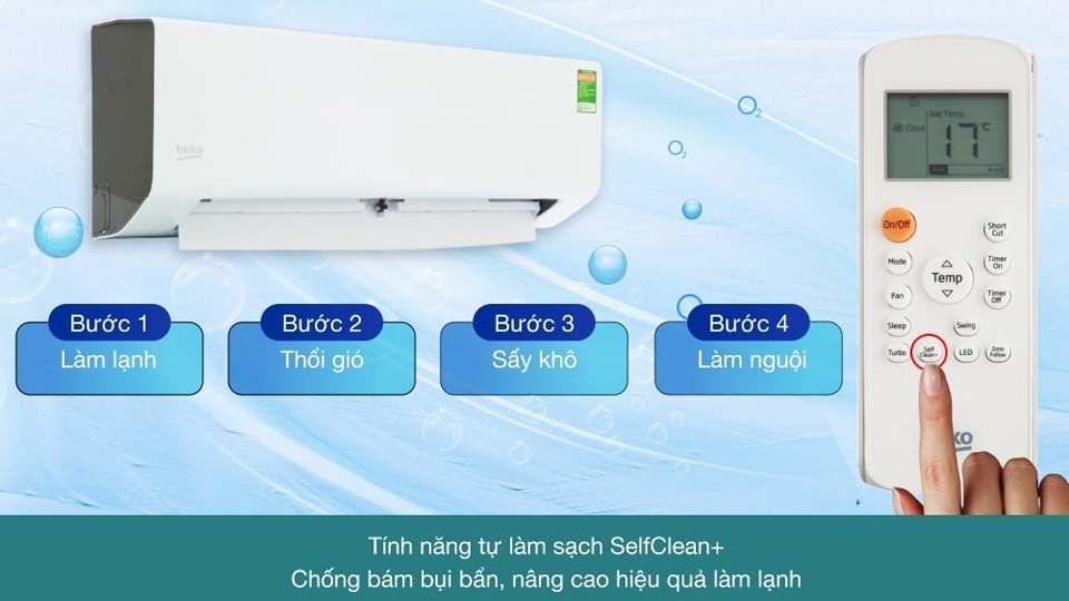 Vệ sinh máy lạnh Beko bằng tính năng vệ sinh tự động.
